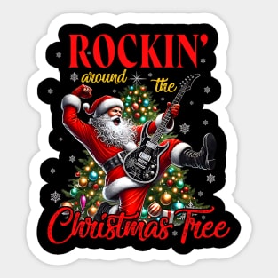 Rocking Around the Christmas Tree Santa Rock And Roll Guitar Sticker